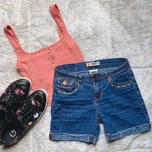 Medium-Blue Wash Cuffed Denim Shorts